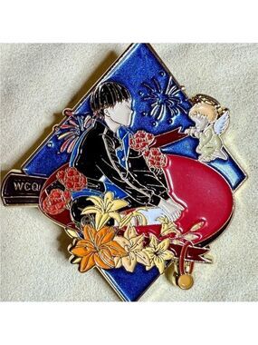 Wang Chu Qin Enamel Pin – Fireworks & Angel Design – Table Tennis Art Pin